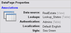 DataPage Properties Screen