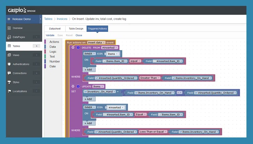 Caspio 9.9 Release - Triggered Actions